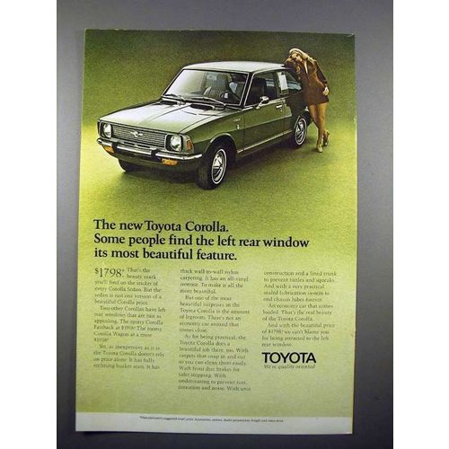 1971 Toyota Car Ad - Left Rear Window Beautiful!