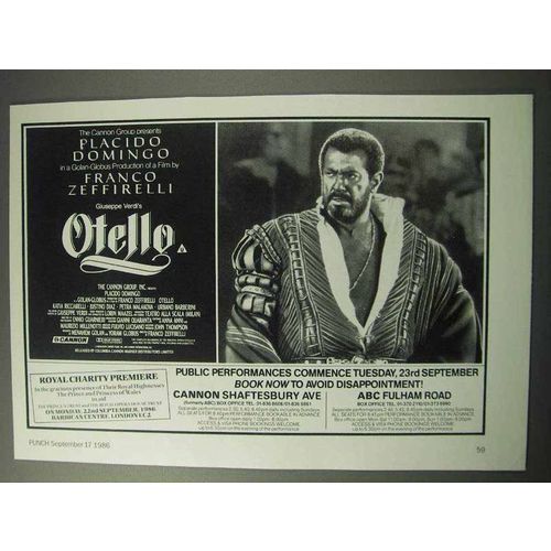 1986 Otello Opera Ad - Placido Domingo
