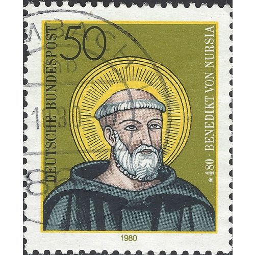 GERMANY, St Benedict of Nursia, 480-543, yellow 1980, 50pf, #2