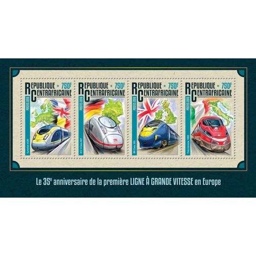 CENTRAL AFRICA 2016 SHEET MNH EUROPEAN HIGH SPEED TRAINS TGV PREMIERE LIGNE 2