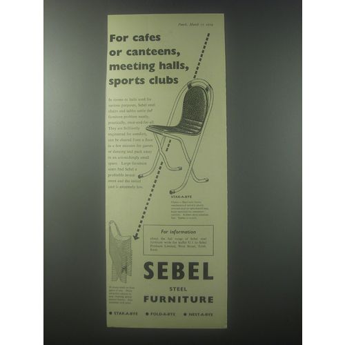 1954 Sebel Stak-a-Bye Chair Ad - For cafes or canteens, meeting halls