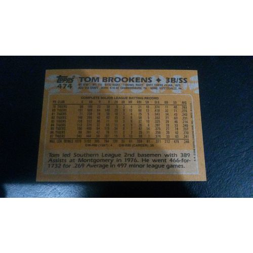 1988 Topps Card # 474 Tom Brookens Excellent (5) Detroit Tigers