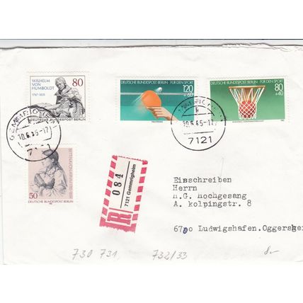 Berlin 1985 Sport Promotion Fund Registered Cover Gemmrigheim cancel typed VGC