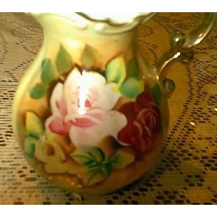 GORGEOUS VINTAGE HAND-PAINTED ROSES GOLD PORCELAIN PITCHER T-2007