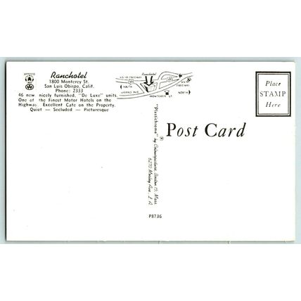 Ranchotel San Luis Obispo Ca. Vintage Postcard (A12)