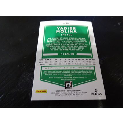 2021 Donruss Card # 172B Yadier Molina Variation Mint (9) St Louis Cardinals