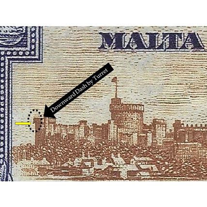 1935 KGV SILVER JUBILEE - MALTA 2½d SG211 DOWNWARD DASH BY TURRET - MINT