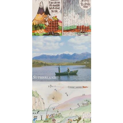 Sutherland Scottish Fishing With Man Rowing Boat Comic 3x Postcard