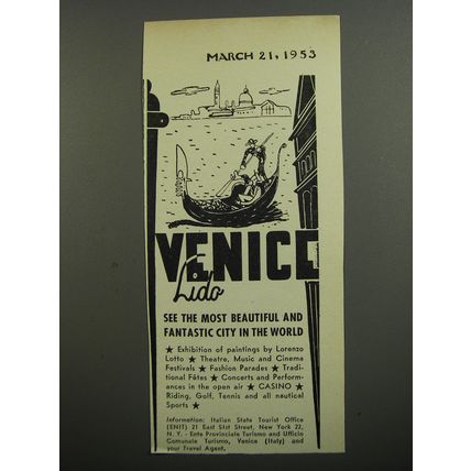 1953 Venice Lido Italy Ad - Venice Lido See the most beautiful and fantastic