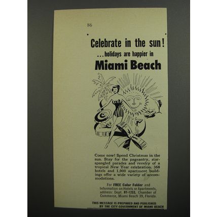 1953 Miami Beach Florida Ad - Celebrate in the sun! ..holidays are happier