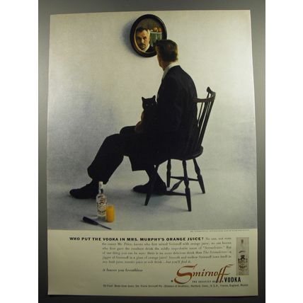 1955 Smirnoff Vodka Ad - Who put the vodka in Mrs. Murphy's orange juice?
