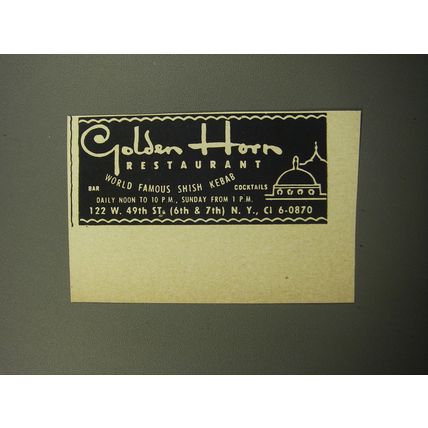 1957 Golden Horn Restaurant Advertisement - World Famous Shish Kebab
