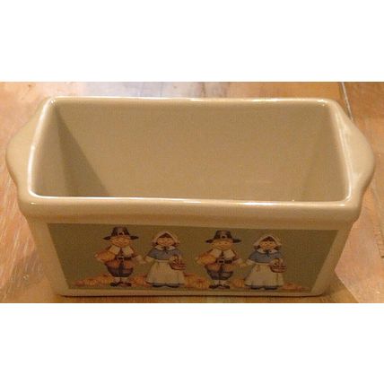 Nantucket Ceramic Pilgrim Loaf Pan 5x3x2 Thanksgiving Harvest Pumpkins Fall Time