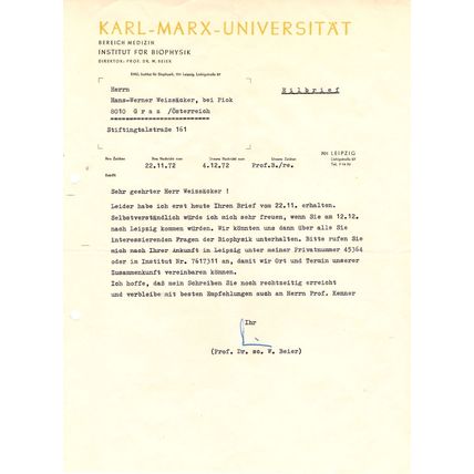 Professor W Beier German Biophysics Physicist Science Hand Signed letter