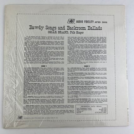 Oscar Brand – Bawdy Songs And Backroom Ballads Vol 1 Vinyl LP Album AFSD-5906