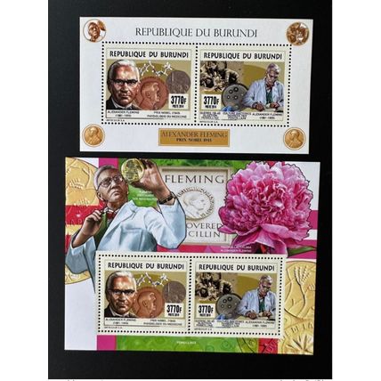 Burundi 2014 / 2015 Mi. 3530 - 3531 Bl. 527 - 528 Alexander Fleming Nobel Fleurs