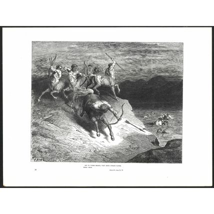 CENTAURS ATTACK THE SOULS IN BOILING BLOOD 1903 Gustave Doré ANTIQUE ENGRAVING