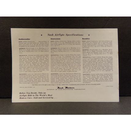The New Nash Airflytes Sales Brochure Ambassador Statesman Rambler 1951