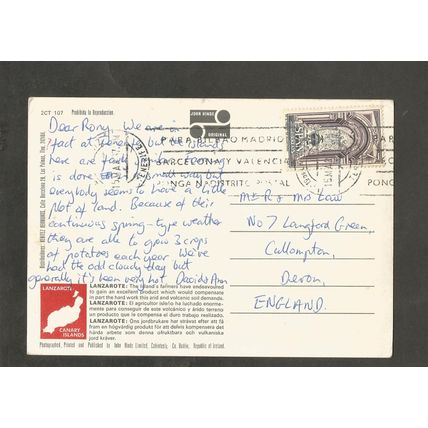 Postcard Canary Islands Lanzarote John Hinde 2CT107 Gathering Vegetables