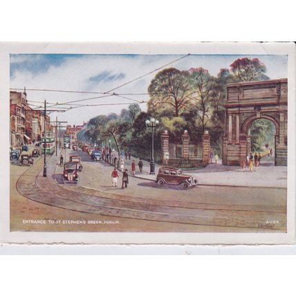 Entrance to St Stephens Green Dublin Ireland Lettercard Page VGC