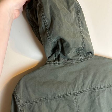 Halogen Women's Utility Jacket S Hooded High Neck Army Green Zip Pockets