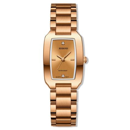 BINBOND N321 Square Temperament Metal 30M Waterproof Quartz Watch, Rose Gold, Go