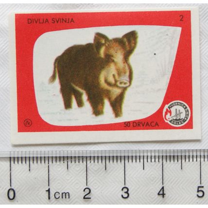 vintage Matchbox Label - 50 Drvaca - Divlja Svinja