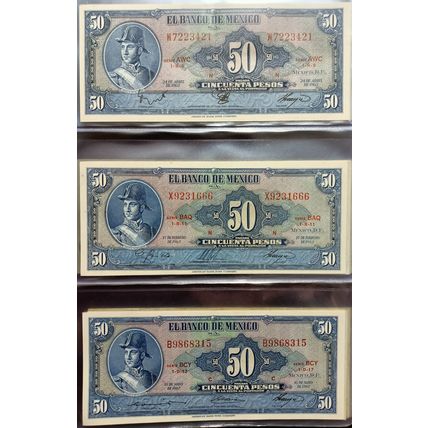 Mexico American Banknote Company Antique Set of 70 different Banknotes 1948-1978