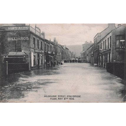 Billiards Pub Melbourne Street Stalybridge Flood 1906 Manchester Old Postcard