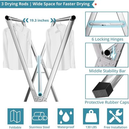 JAUREE 95 Inches Clothes Drying Rack, Drying Rack Clothing Folding Indoor Outdoo