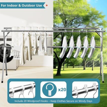 JAUREE 95 Inches Clothes Drying Rack, Drying Rack Clothing Folding Indoor Outdoo