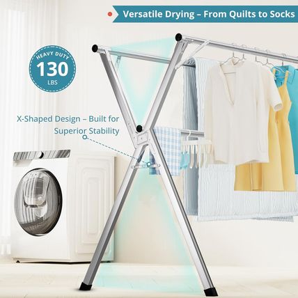 JAUREE 95 Inches Clothes Drying Rack, Drying Rack Clothing Folding Indoor Outdoo