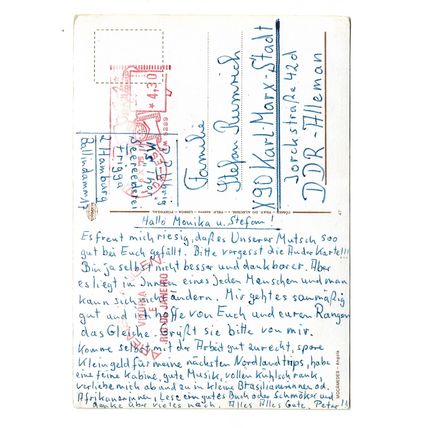 Postcard Angola Mocamedes multiviews posted 1975 long message to East Germany