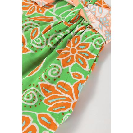 Green Floral Print Pocketed Front Knot High Waist Casual Shorts