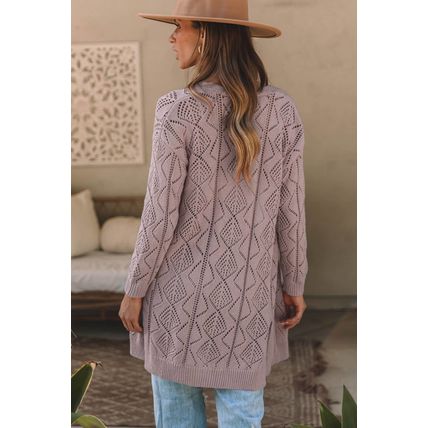 Purple Hollow-out Openwork Knit Cardigan