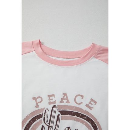 Multicolour Asymmetric Printed Patchwork Sleeve Peace Desert Graphic Top