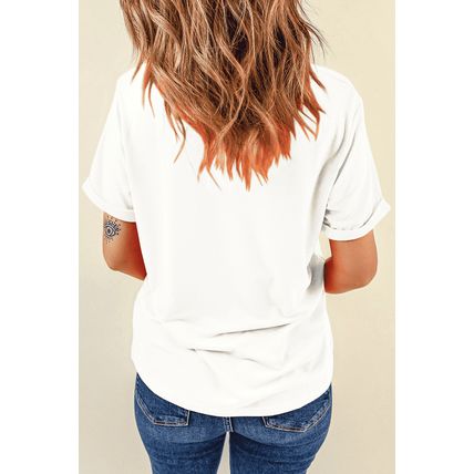 White Sequined Flag Pattern Donuts Graphic T Shirt