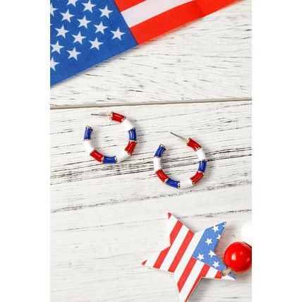 Dark Blue Independence Day Enamel C-shape Stud Earrings
