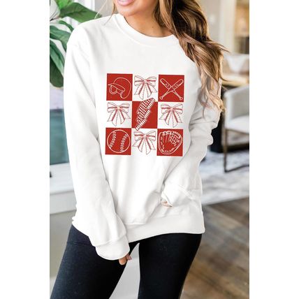 White Baseball Fashion Graphic Cotton Blend Casual Sweatshirt