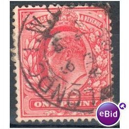 GB stamps 1902-10 KEV11 - 1d SG219 London 44