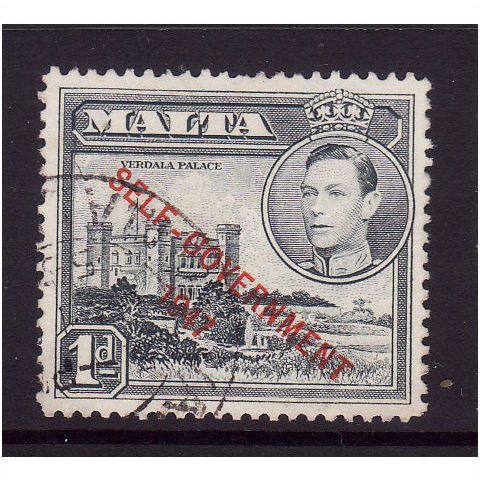 MALTA 1953 SG 236a 1d GRAY SELF GOVERNMENT FINE USED #2