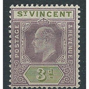 St Vincent 1902 SG80 3d Dull Purple & Olive Mounted Mint..