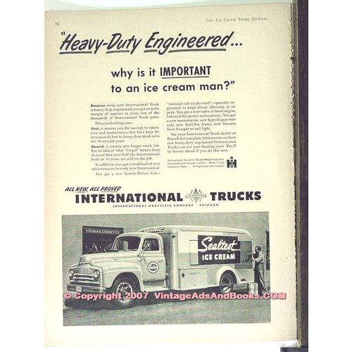 INTERNATIONAL HARVESTER 1951 Sealtest ice cream truck vintage ad