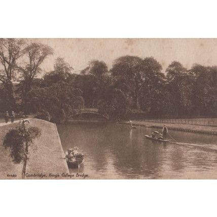 Cambridge Kings College Bridge Elderly Man Rowing A Boat Antique Postcard