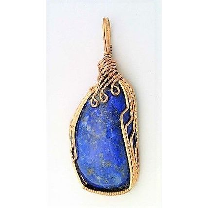 Lapis Bronze Wire Wrap Gemstone Pendant 31