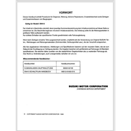 Suzuki Jimny SN413 Service Manual German 2002 9950081A0001G PDF