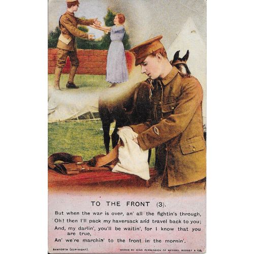 BAMFORTH PUBLISHED SONG CARD "TO THE FRONT" SERIES No. 4852/3 (1423)