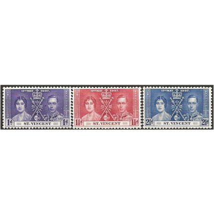 St Vincent 1937 Coronation Set SG146-148 Mounted Mint . .. .