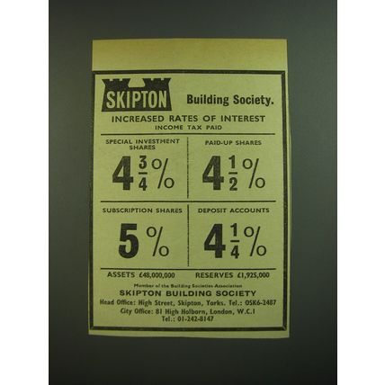 1968 Skipton Building Society Ad - Increased Rates of Interest