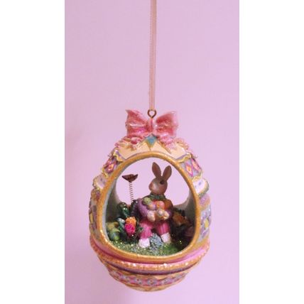 Easter Bunny Garden Egg Hanging Ornament Vintage 6" Poly Resin Adorable